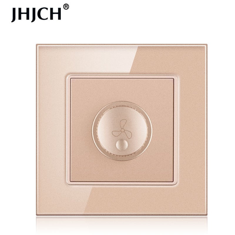 Regulátor ventilátora JHJCH luxusný krištáľový sklenený panel nástenný vypínač vypínač 16a 15-300w čiernobiele zlato