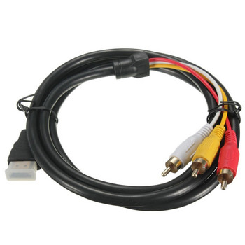 Нови позлатени конектори 5 фута 1.5M 1080P HDTV HDMI-съвместим-съвместим мъжки към 3 RCA аудио-видео AV кабел Адаптер за кабел