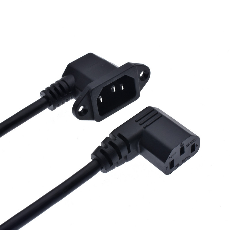 IEC320 C14 csavarlyukakkal derékszögű és C13 derékszögű, C14 - C13 hosszabbító kábel, 60 cm, SVT 3X18AWG