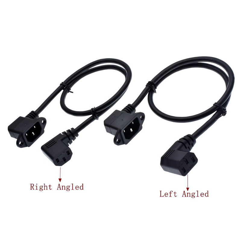 IEC320 C14 csavarlyukakkal derékszögű és C13 derékszögű, C14 - C13 hosszabbító kábel, 60 cm, SVT 3X18AWG