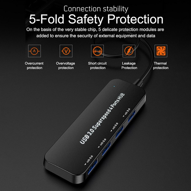 4-portový USB 3.0 HUB s vysokorýchlostným indikátorom rýchlosti, USB Hub pre viacero zariadení, počítač, notebook, stolný počítač, adaptér USB 3.0 HUB