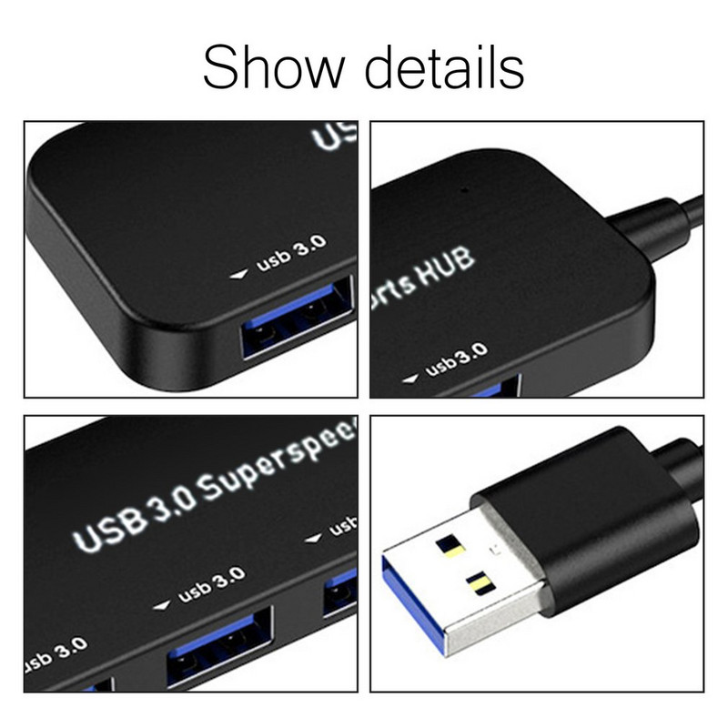 4-portový USB 3.0 HUB s vysokorýchlostným indikátorom rýchlosti, USB Hub pre viacero zariadení, počítač, notebook, stolný počítač, adaptér USB 3.0 HUB