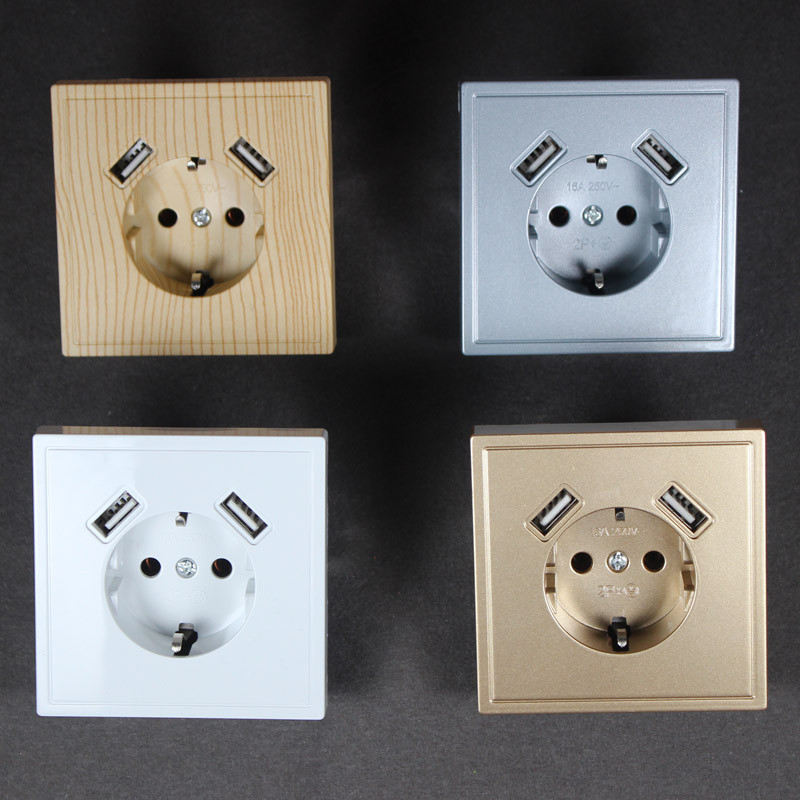 Nová USB zásuvka na nabíjanie telefónu Doprava zdarma Dvojitý USB port 5V 2A USB zásuvka na stenu USB nástenná maľba DREVO farba J1-01M