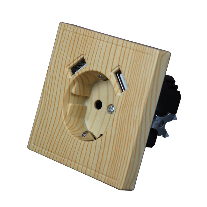 Nová USB zásuvka na nabíjanie telefónu Doprava zdarma Dvojitý USB port 5V 2A USB zásuvka na stenu USB nástenná maľba DREVO farba J1-01M