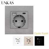 UNKAS EU műanyag panel C típusú USB port Szürke Spanyolország Fali konnektor tartó Oroszország Földelve Gyorstöltővel Telefon PC Flame