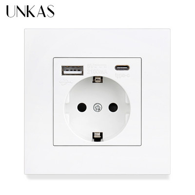 UNKAS EU műanyag panel C típusú USB port Szürke Spanyolország Fali konnektor tartó Oroszország Földelve Gyorstöltővel Telefon PC Flame