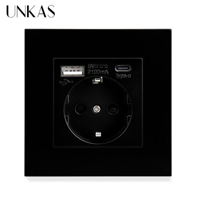 UNKAS EU műanyag panel C típusú USB port Szürke Spanyolország Fali konnektor tartó Oroszország Földelve Gyorstöltővel Telefon PC Flame