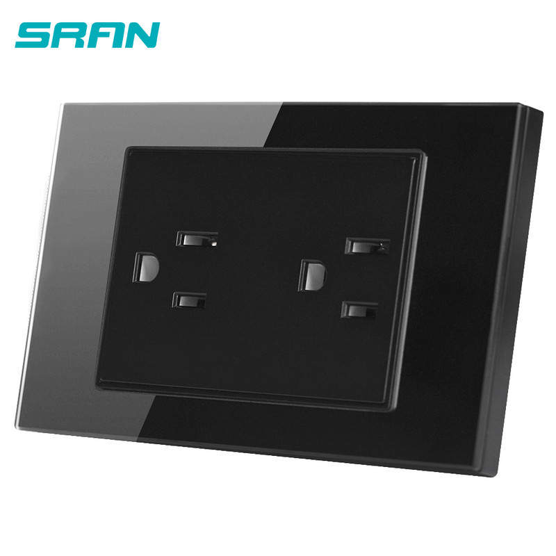 SRAN US štandardná nástenná zásuvka, biely krištáľový panel z tvrdeného skla 118 mm * 76 mm, nová, bez loga