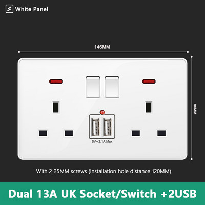 Avoir USB nástenná zásuvka EÚ štandardné elektrické zásuvky biela veľká plastová panelová multifunkčná zásuvka s vypínačom AC110-250V