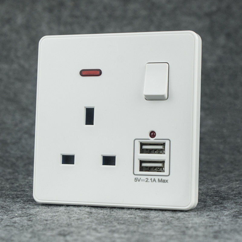 Avoir USB nástenná zásuvka EÚ štandardné elektrické zásuvky biela veľká plastová panelová multifunkčná zásuvka s vypínačom AC110-250V