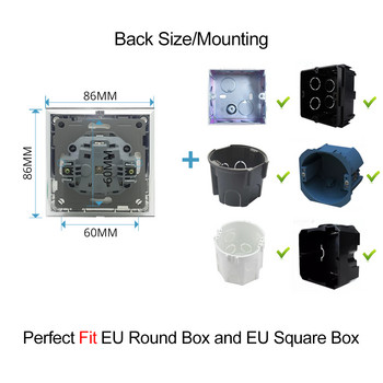 EU Socket with Claws Wallpad Tempered Black Glass Schuko European Standard Plug Стенен електрически контакт с Haken Clip Mouting