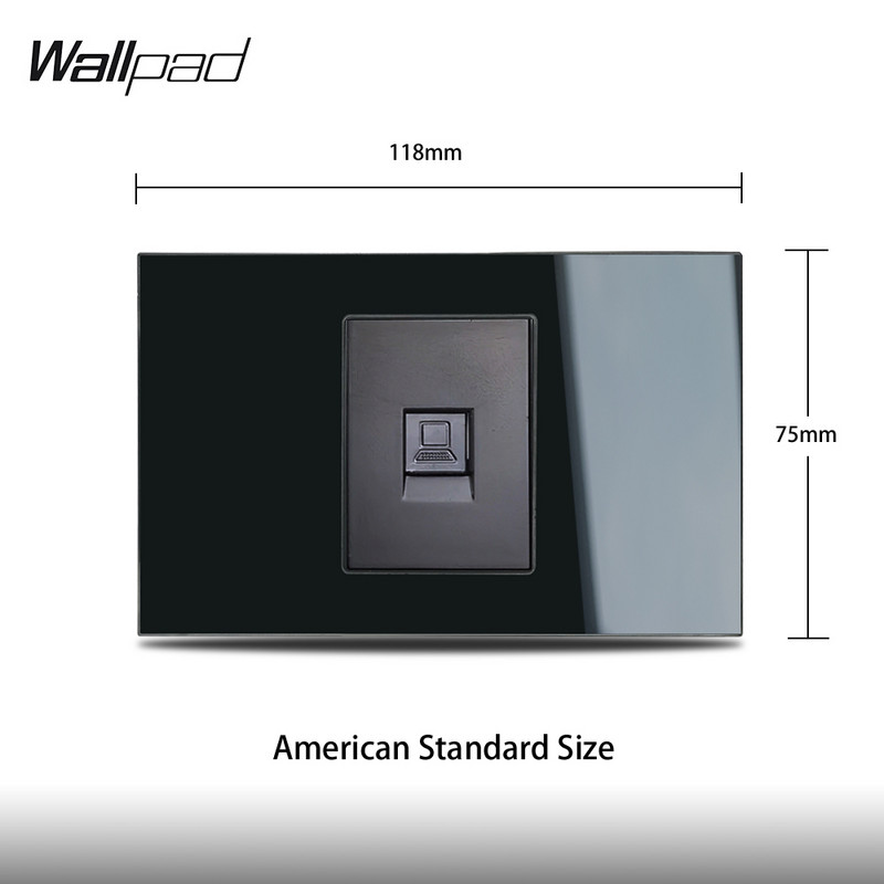 118*72mm-es üveg CAT 6 adataljzatos tapéta L3 fekete kristálypanel RJ45 internetes számítógép fali csatlakozó