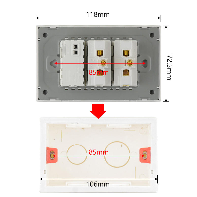 Doprava zdarma do Brazílie, biely tvrdený sklenený panel, USB zásuvka 2100ma, rozmer 120mm * 72mm s USB portami, nástenná zásuvka