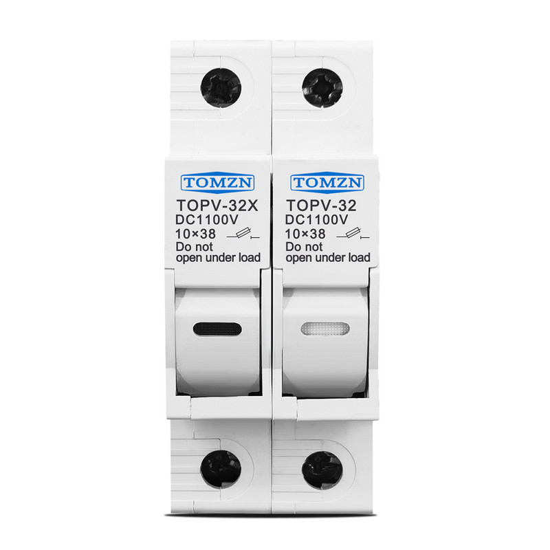 2P паралелен държач за предпазител за постоянен ток 10*38 мм високоволтова слънчева фотоволтаична фотоволтаична фотоволтаична камера 1100 V TOMZN TOPV-30 Основен протектор за защита на фотоволтаичната система gpV