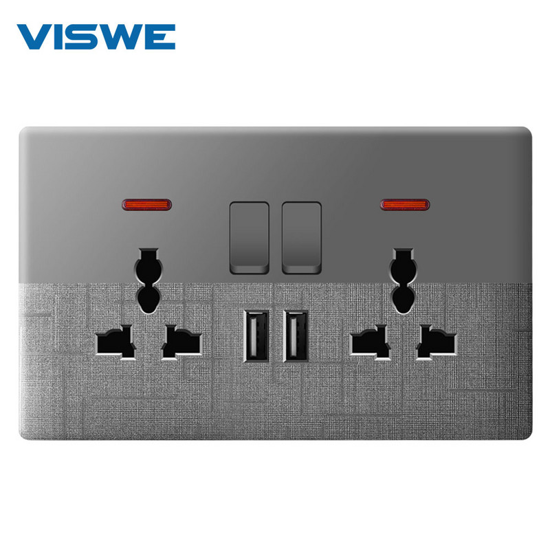 VISWE UK štandardná siamská 3-otvorová univerzálna zásuvka 146 mm * 90 mm Odporúčaná dvojitá PC zásuvka 13A 2,1a 5V USB