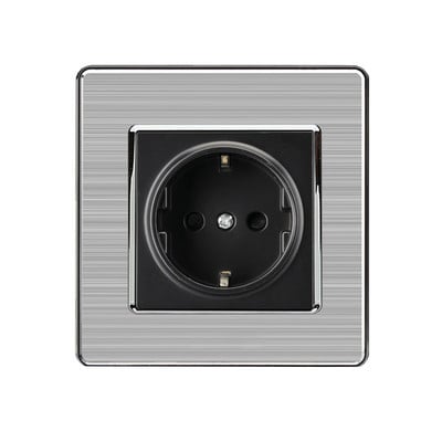 Minitiger 16A štandardná zásuvka EÚ, luxusná elektrická zásuvka z nehrdzavejúcej ocele, strieborný panel, elektrická zástrčka AC 110~250V
