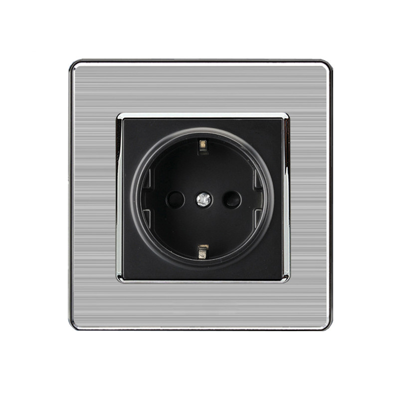 Minitiger 16A štandardná zásuvka EÚ, luxusná elektrická zásuvka z nehrdzavejúcej ocele, strieborný panel, elektrická zástrčka AC 110~250V