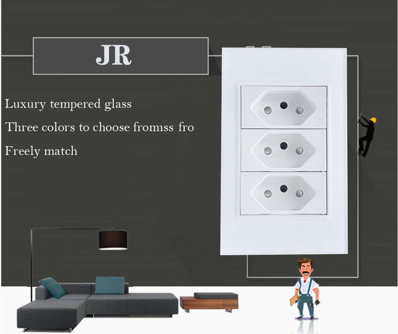 JRUMP Brazīlijas standarta sienas barošanas avots Dual Socket Dual USB uzlādes porta stikla panelis