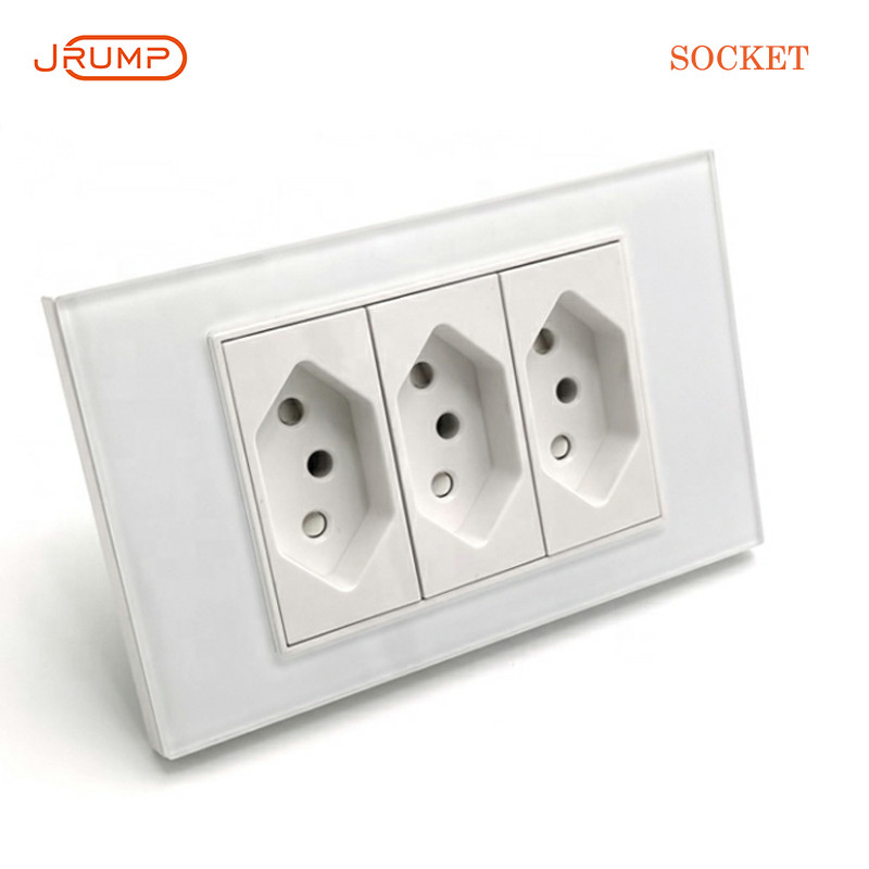 JRUMP Brazīlijas standarta sienas barošanas avots Dual Socket Dual USB uzlādes porta stikla panelis