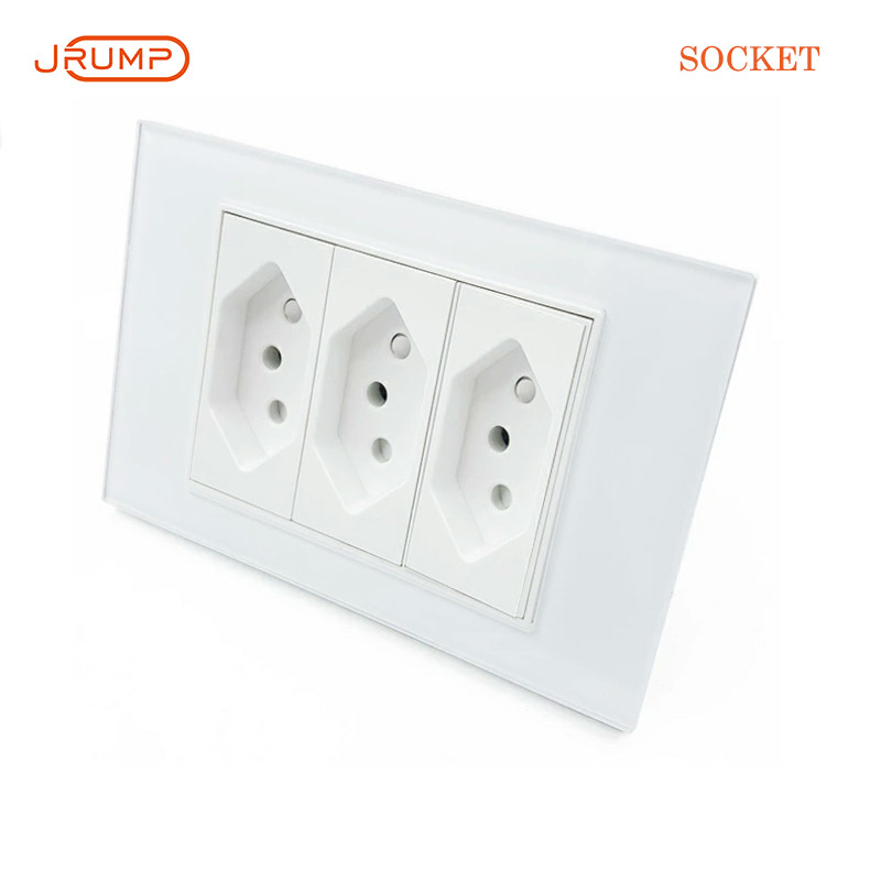 JRUMP Brazīlijas standarta sienas barošanas avots Dual Socket Dual USB uzlādes porta stikla panelis