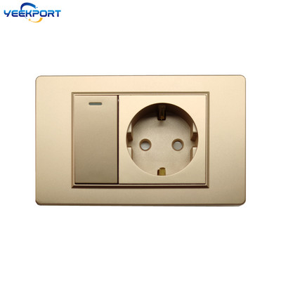 118 mm zásuvka EÚ pre domácnosť, nemecký štandard, zlatý PC panel s ohňovzdorným panelom, 16A, 2-otvorová, s 2 USB portami