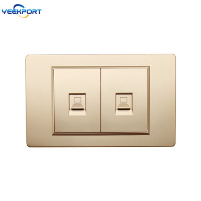 118 mm zásuvka EÚ pre domácnosť, nemecký štandard, zlatý PC panel s ohňovzdorným panelom, 16A, 2-otvorová, s 2 USB portami