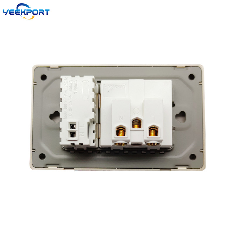 118 mm zásuvka EÚ pre domácnosť, nemecký štandard, zlatý PC panel s ohňovzdorným panelom, 16A, 2-otvorová, s 2 USB portami