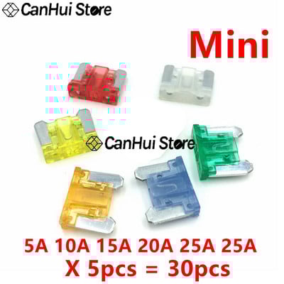 30 ks 5A10A15A20A25A30A x 5 ks M2/Mini/Small/Stredná sada automobilových poistiek Zmiešaná mini štandardná nožová poistka pre autá, nákladné autá, lode