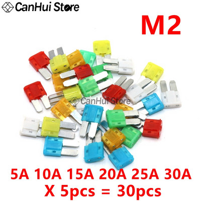 30 ks 5A10A15A20A25A30A x 5 ks M2/Mini/Small/Stredná sada automobilových poistiek Zmiešaná mini štandardná nožová poistka pre autá, nákladné autá, lode