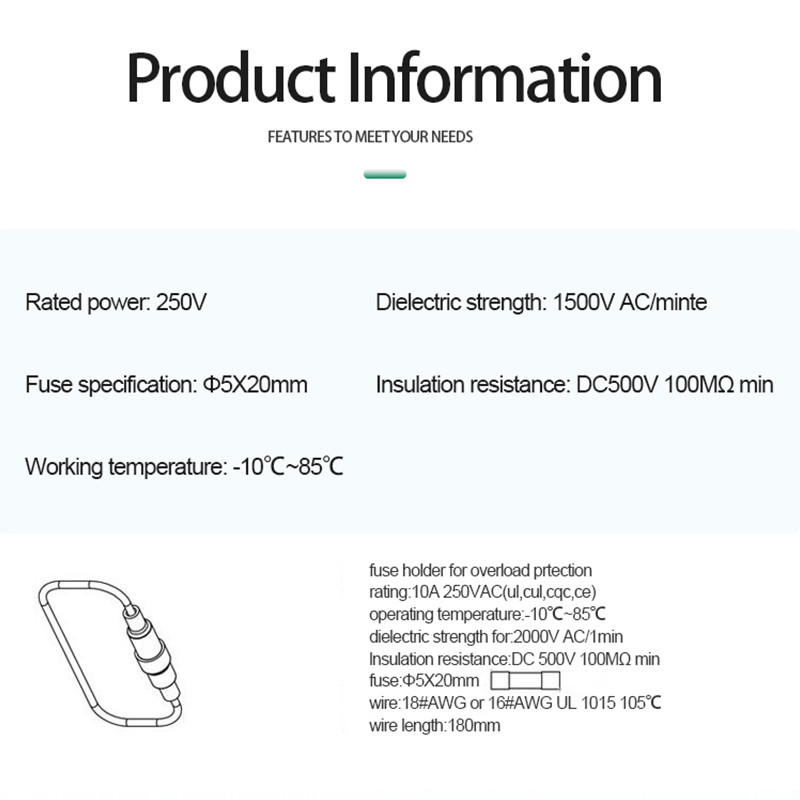 10 DB üvegcsöves biztosítéktartó csavaros típusú gyorskioldó biztosítékok vezetékes kábellel 250 V AC 5 * 20 / 6 * 30 mm-es autós biztosítékokhoz