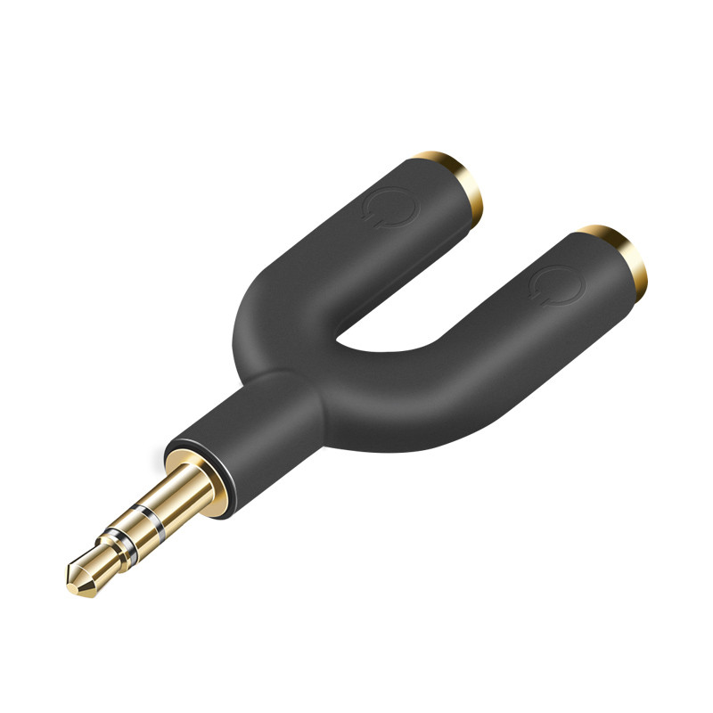 Kõrvaklappide jaoturi adapter, Aux Stereo Y pesa jaoturi adapter, 3,5 mm isa kuni 2 pordiga 3,5 mm emane kõrvaklapi jaoks, must