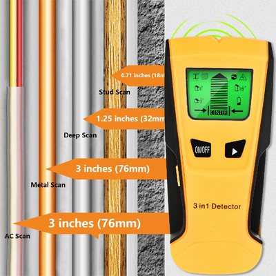 Detector de metale Vastar 3 în 1 Găsește știfturi din metal și lemn Tensiune AC Detectare cabluri sub tensiune Scanner de perete Găsitor de cutii electrice Detector de perete