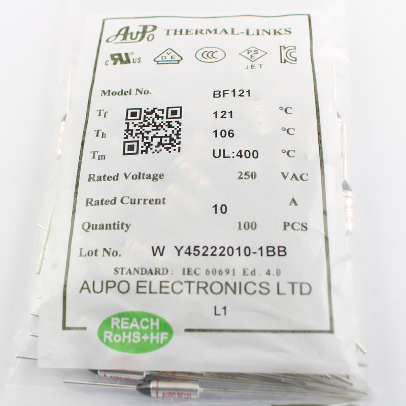 10 tk termokaitse BF 121C 121 Celsiuse kraadiga 10A 16A 250V BF121 BF121X Cutoff TF Pellet TCO temperatuuri lingid AUPO
