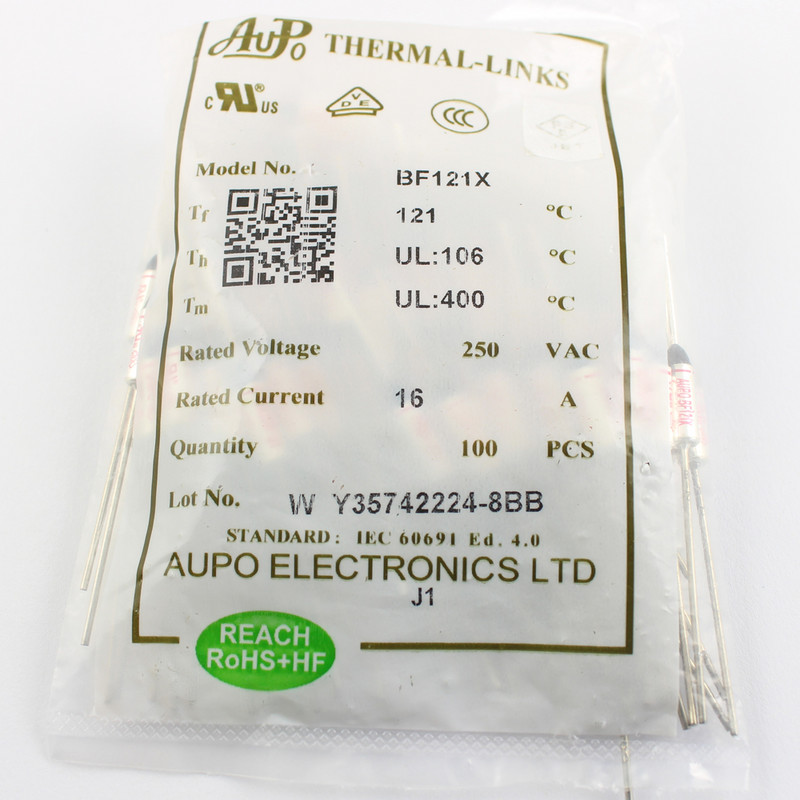 10 tk termokaitse BF 121C 121 Celsiuse kraadiga 10A 16A 250V BF121 BF121X Cutoff TF Pellet TCO temperatuuri lingid AUPO