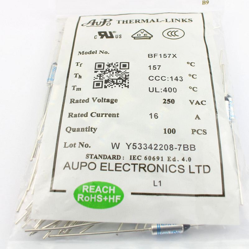 10vnt terminis saugiklis BF157 BF157X 10A 16A 250V BF 157C 157 Celsijaus laipsnio ribinis TF granulių TCO ašinio švino temperatūros jungtys AUPO