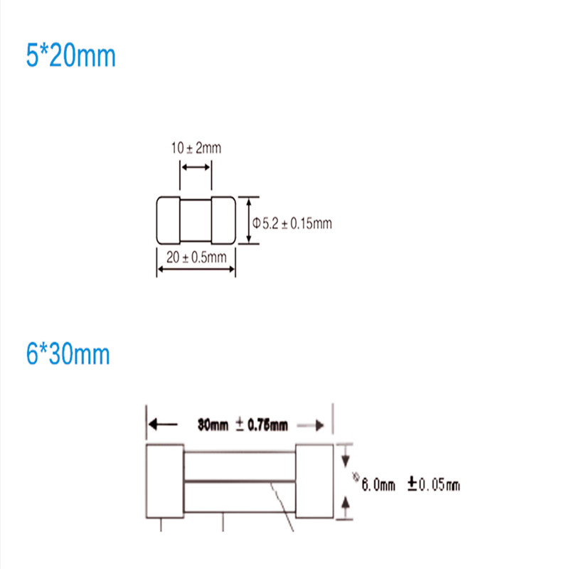 10tk/partii Müüa 5*20mm 6*30mm Fast Blow Tube Kaitsmed Mm 250V 0.1 0.2 0.3 0.5 1 2 3 4 5 6 8 10 15 20 25 30A AMP kaitse Keraamiline kaitse