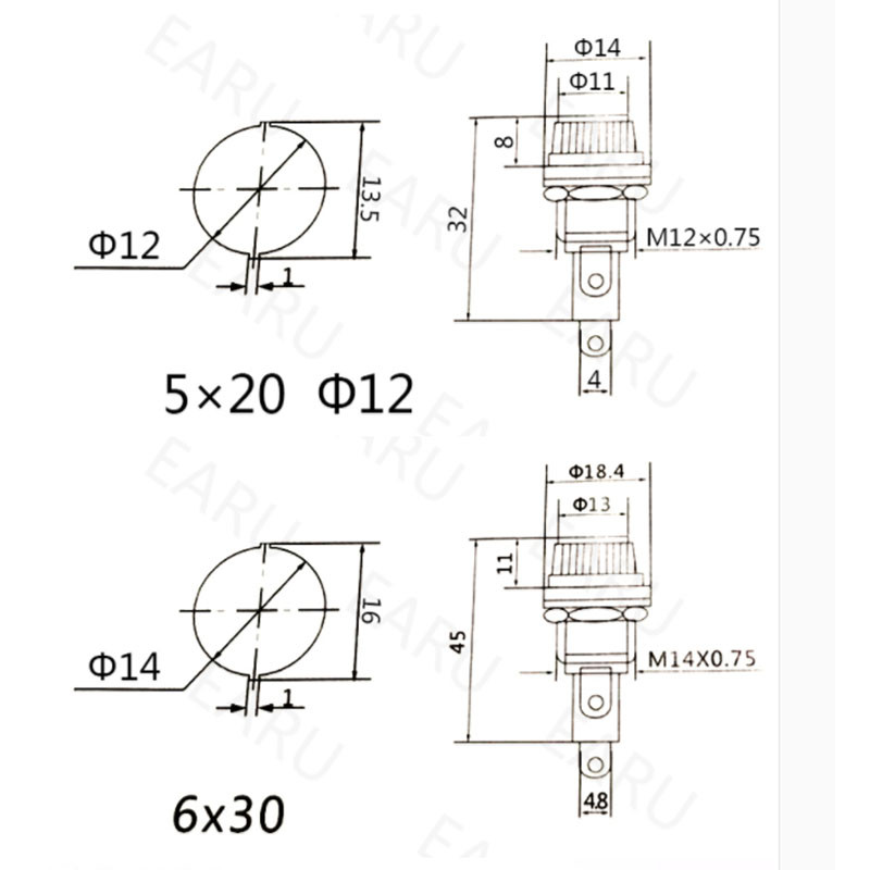 5 бр./лот 5*20 6*30 mm стъклени държачи за предпазители 5x20 6x30 Гнездо за застрахователна тръба 15A 125VAC, 10A тръба за предпазители по избор