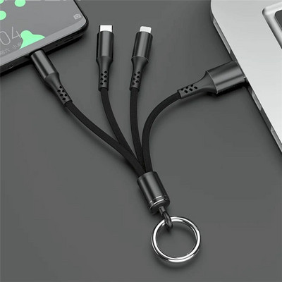 Káblová nabíjačka 3 v 1 Rýchlonabíjací telefón Type-C 3A USB Micro USB iOS Kľúčenka