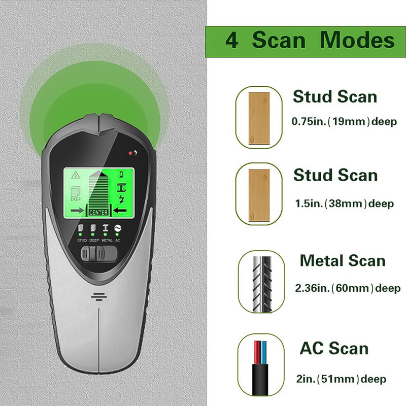 SH101 4 v 1 profesionálny detektor kovov, vyhľadávač kovových stĺpikov, snímač hĺbky, podzemný nástenný skener, LCD HD displej, pípnutie