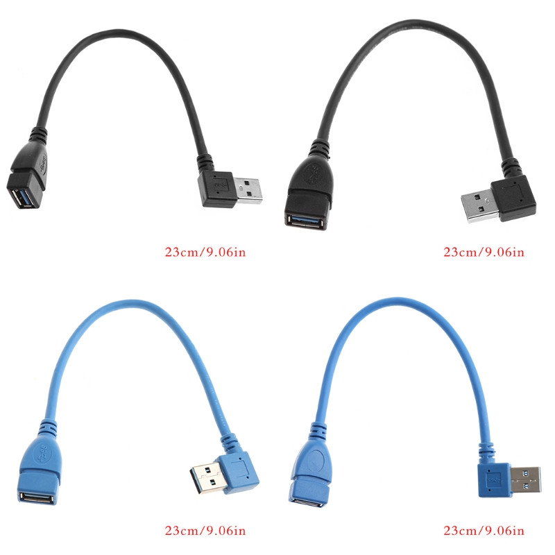 Taisnā leņķa vīrišķais–sievietes USB3.0 pagarinātāja datu kabeļa pagarinātāja vads 23 cm/9,26 collas