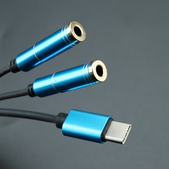 USB Type C към двоен 3.5 жак за конектор за слушалки Кабел USB C към 3.5 mm AUX адаптер за слушалки Аудио кабел за Huawei за Xiaomi