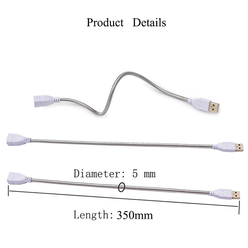 35CM flexibilný kovový USB predlžovací kábel samec-samica predlžovací napájací kábel trubicový kábel pre USB svetlo žiarovka príslušenstvo