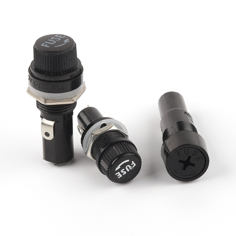 5/10 gab 5×20mm 6×30mm 250V maiņstrāvas drošinātāju turētāji Thread / Cross Black Bakelite Insurance Tube Socket Panel Mount Drošinātāju ligzda Vara