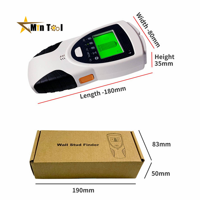 Detektor kovov 5 v 1 na vyhľadávanie kovových čapov, inteligentne detekuje umiestnenie alebo hĺbku kovových čapov a AC vodičov v stenách.