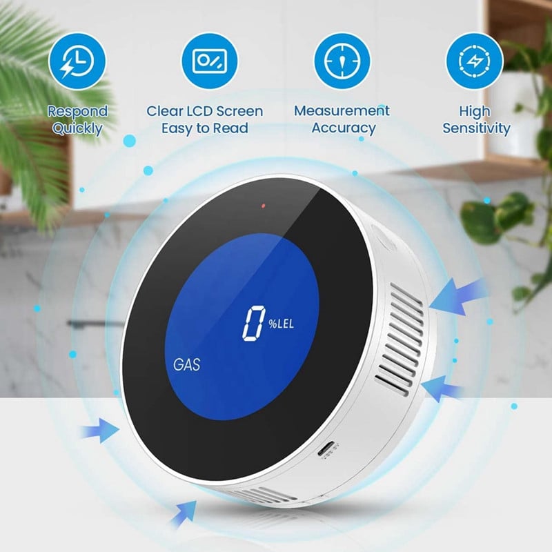 Detektor zemného plynu do domácnosti, detektor propánu a metánu do kuchyne, presný digitálny displej, zvukový alarm, napájací kábel