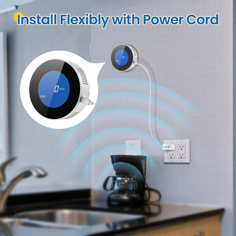 Detektor zemného plynu do domácnosti, detektor propánu a metánu do kuchyne, presný digitálny displej, zvukový alarm, napájací kábel