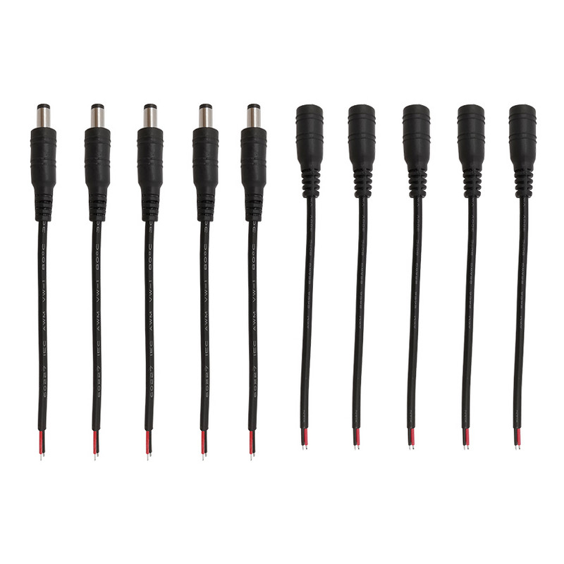 10 db 5,5x2,1 mm-es egyenáramú tápegység apa LED szalagos fénykábel csatlakozók 12V DC dugós csatlakozó CCTV kamera Pigtail vezetékes adapter
