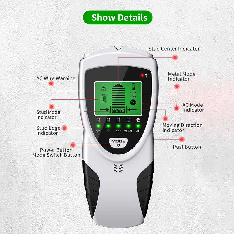 Detektor kovov SH301 s podsvietením, vyhľadávačom drevených kovových stĺpikov, káblovými vodičmi, hĺbkovým sledovačom, podzemným nástenným skenerom Sturs s LCD HD displejom