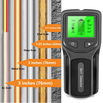 Sienas detektors maiņstrāvas spriegums Live Wire Detect Find Metāla koka kniedes elektriskās kastes meklētājs 5 vienā metāla detektors sienas skeneris