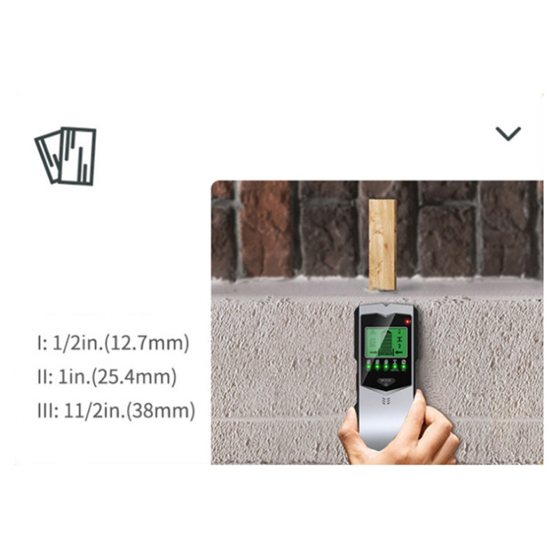 Detektor kovov 5 v 1, vyhľadávanie kovov, drevených stĺpikov, káblov, vodičov, hĺbkového sledovania, zelený podsvietený LCD HD displej